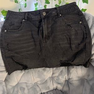 Distressed Black Denim Skirt